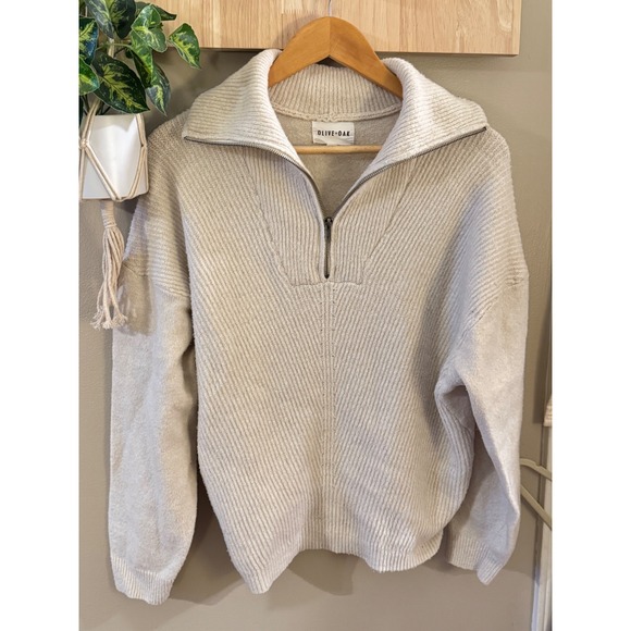 Olive + Oak Cream Ribbed Quarter Zip Sweater XL - Picture 4 of 6